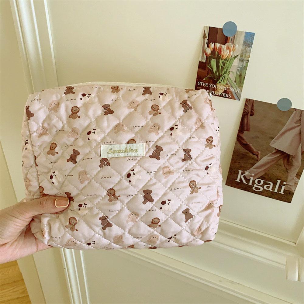 Quilted Cotton Ladies Travel Storage Bag Retro Cherry Women's Cosmetic Bags Cute Design Girls Pencil Case Makeup Bag Handbags