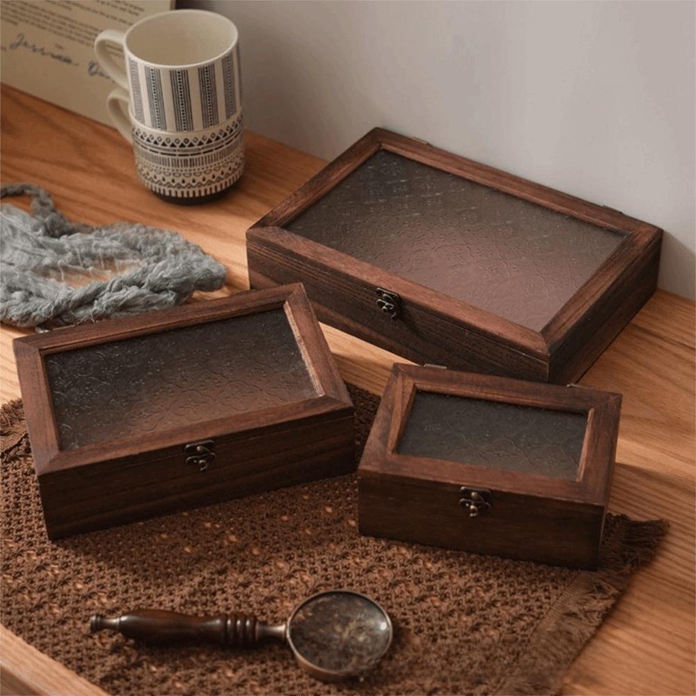 Retro Wooden Flip Cover Storage Box Dustproof Oxidation Proof Desktop Jewelry Box Home Use Humidity Proof Utility Box Sport