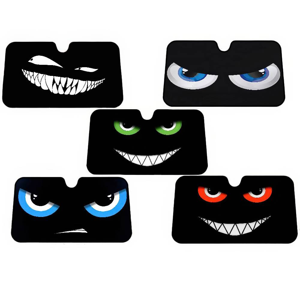 Car Cartoon Devil Eye Demon Smiling Face Car Sun Shade Windshield Shocked Car Front Window Sunshades Cover Keep Vehicle Cool UVWindshield Sunshades 1