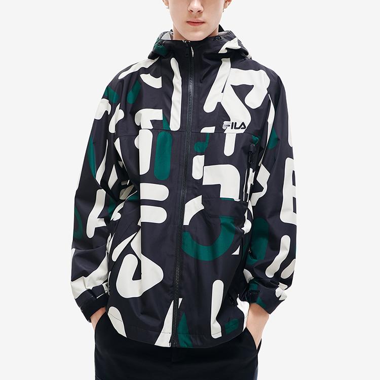 Fila All-Over Print Casual Hooded Zip Jacket Men Jackets Black F11M219707F-ZA