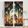 2PCS Gilded Night City Ramadan Theme Curtains   Dreamy Luxury Style   Bedroom and Living Room   Drawbar Pocket Decorative Curtains