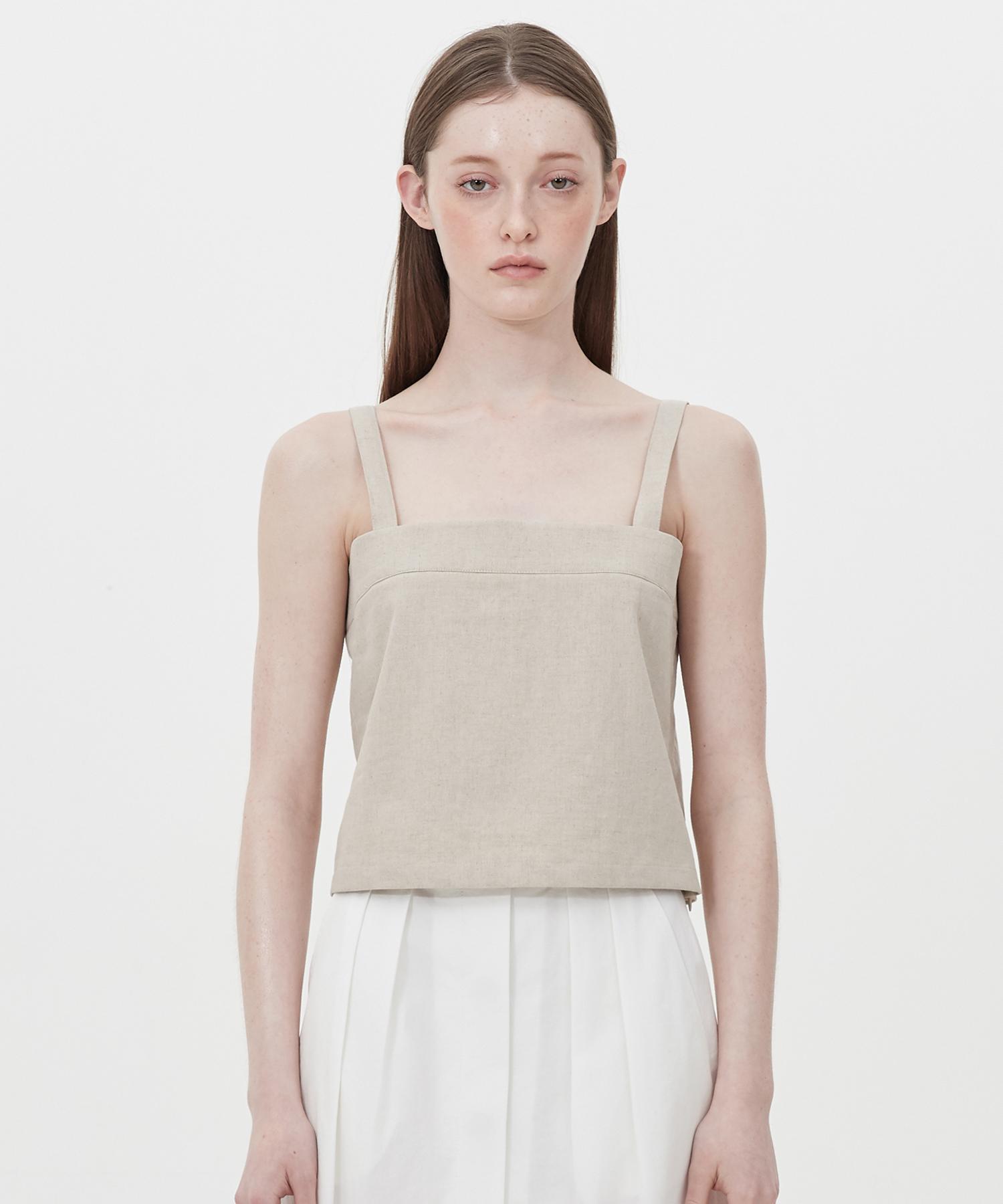 Jun By Jun K Linen Square Sleeveless Crop Top_Oatmeal F