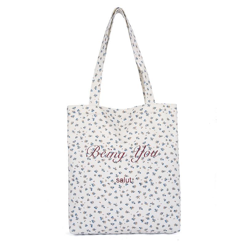 Large capacity broken flower canvas bag tote bag flower niche women's bag shoulder bag