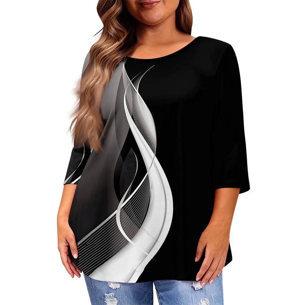 Women's Fashion Casual Round  Neck 3/4 Sleeve Oversized Top