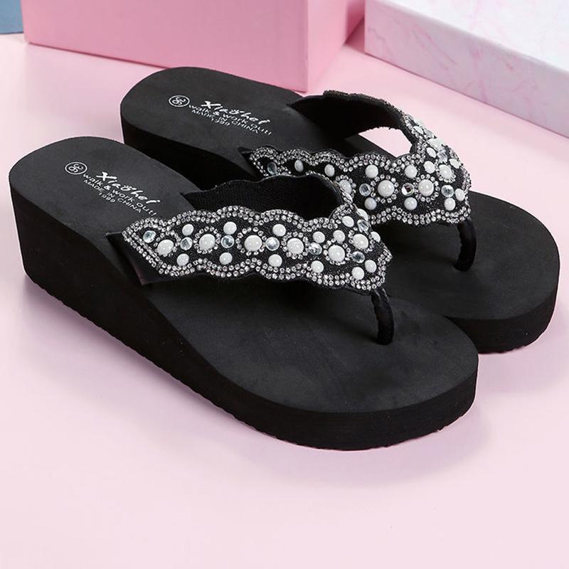 Damen Flip-Flops Gehobene Stollen H Dicke Sohle Weiche Sohle Baeta Rutschfest Strand Outdoor Hausschuhe Gummi EVA Material Flip-Flops