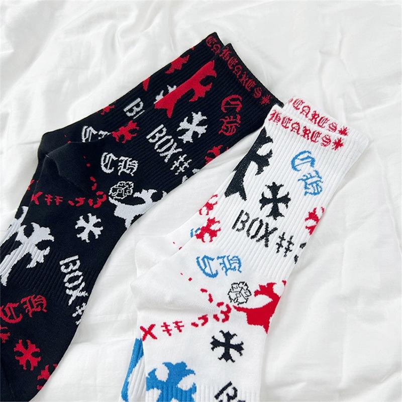 European Tide Brand Socks Medium Tube Socks Cross Sanskrit Alphabet Sports Stockings Same Pure Cotton Socks