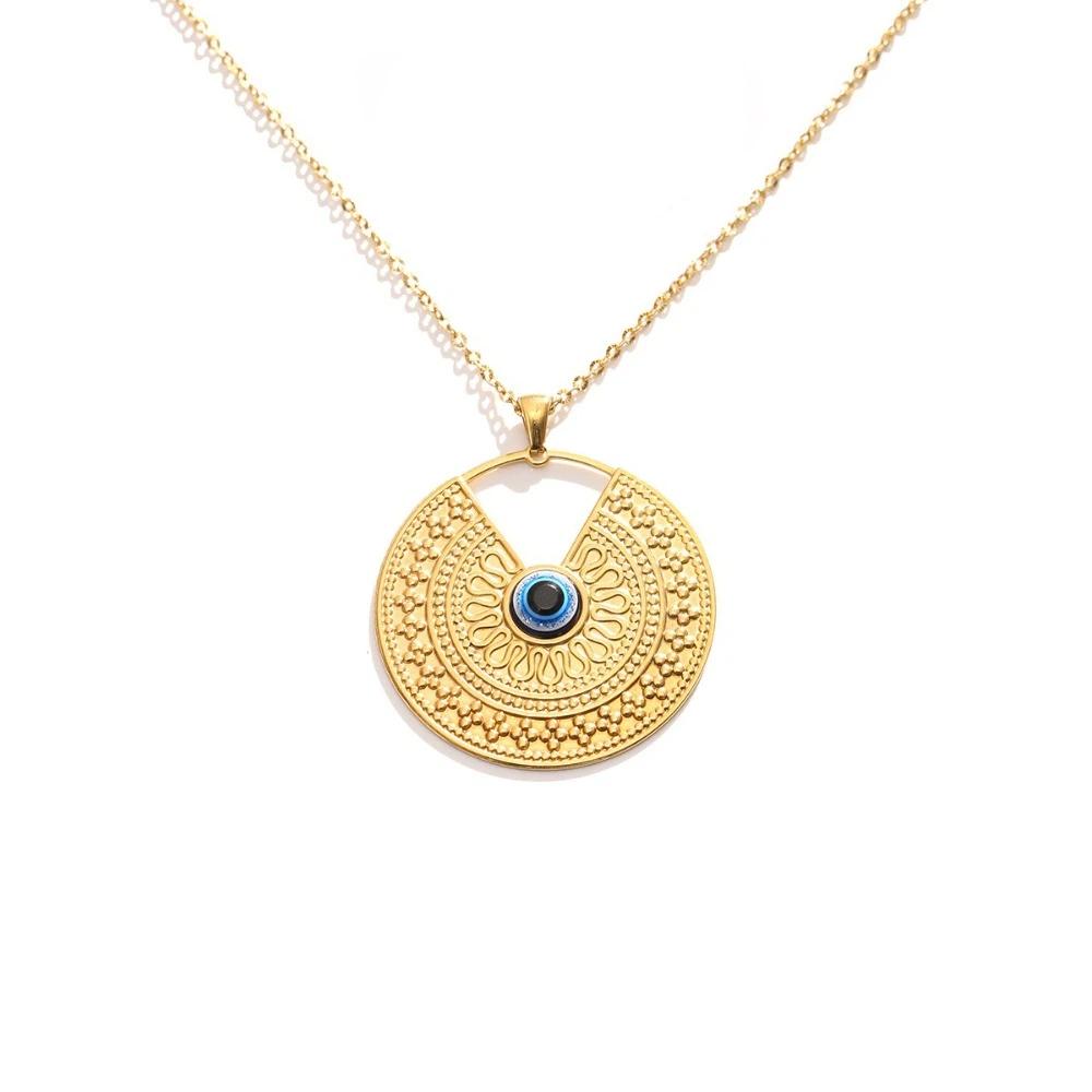 Minimalist Blue Eye Pendant Necklace Stainless Steel Geometric Jewelry  Party