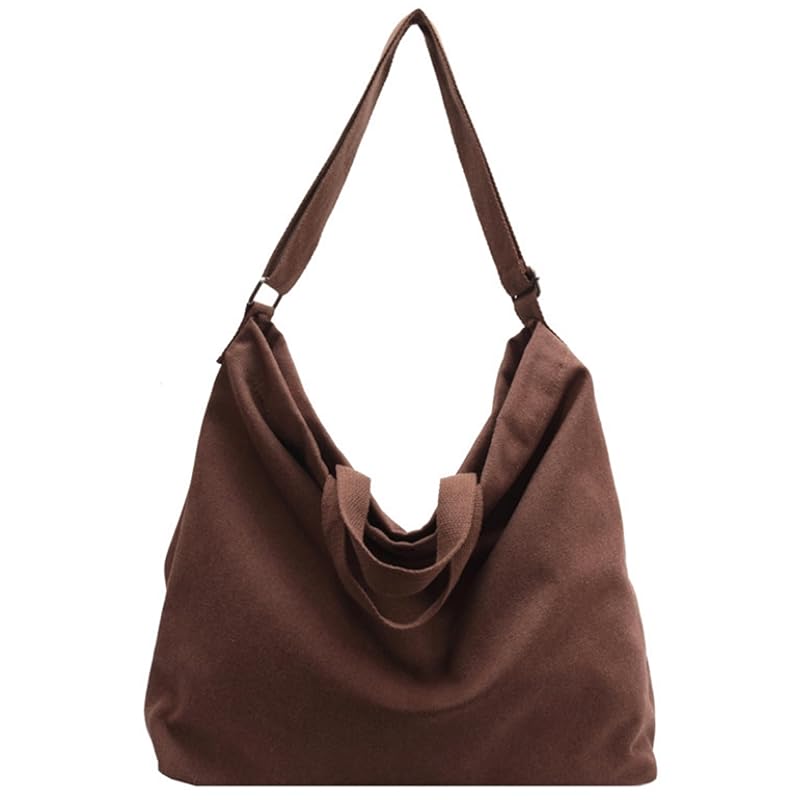 

[Aquamie] canvas tote bag Made of cloth Crossbody with handle simple Plain color 2way large capacity commute Commuting to school (brown)