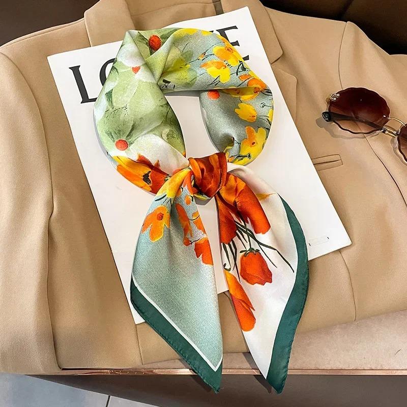 Horse Print Female Silk Neck Scarf Square Hair Scarves Foulard Head Band Shawls Wraps Neckerchief Bandana Women