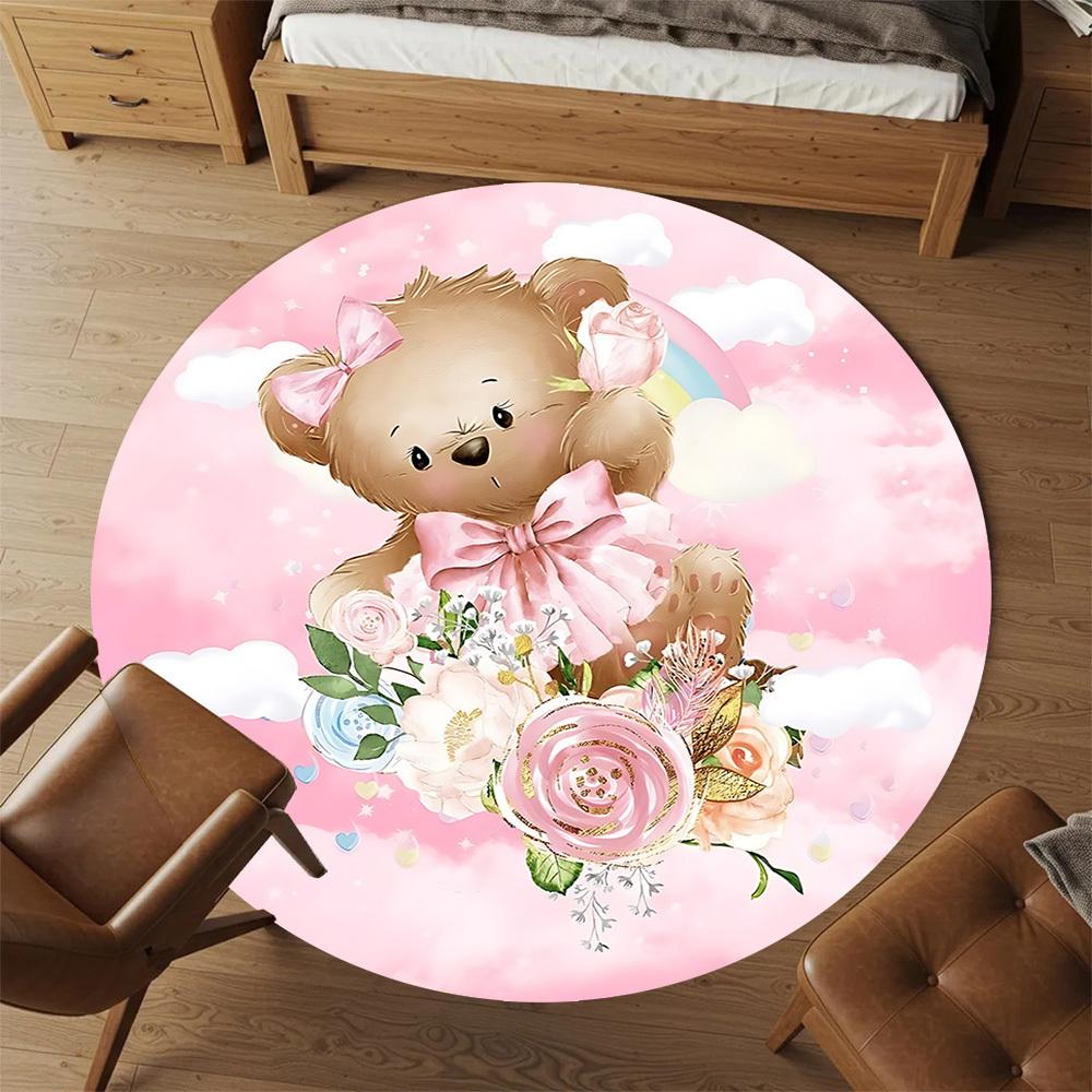 1pc Bear Flowers Round Chair mat Area Rug - Non-Slip, Floor Mat for Office, Bedroom, and Indoor Decor c1125188
