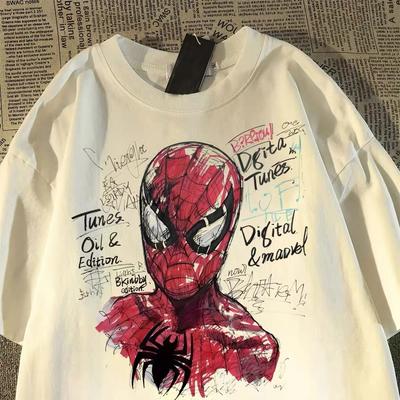 Marvel Spider-Man Superhero Printed Summer Men Women T-Shirt Boy Girl Casual Sports Street Vintage Pop Oversized Y2k Short Sleeve