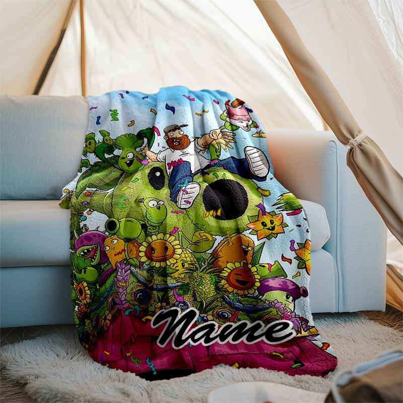 Customizable Plants vs. Zombies Throw Blanket – Personalized Name, All-Season Cozy Snug Blanket, Machine Washable, Personalized Blanket