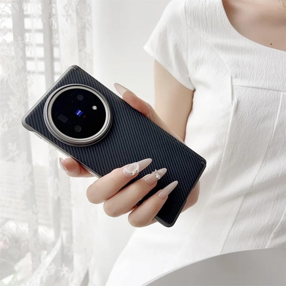 Business Sle Bla Matte Hard Carbon Fiber Pattern Phone Case for Vivo X Fold 5 Fold 3 Pro Skin Feel Shockproof Protect Back Cover