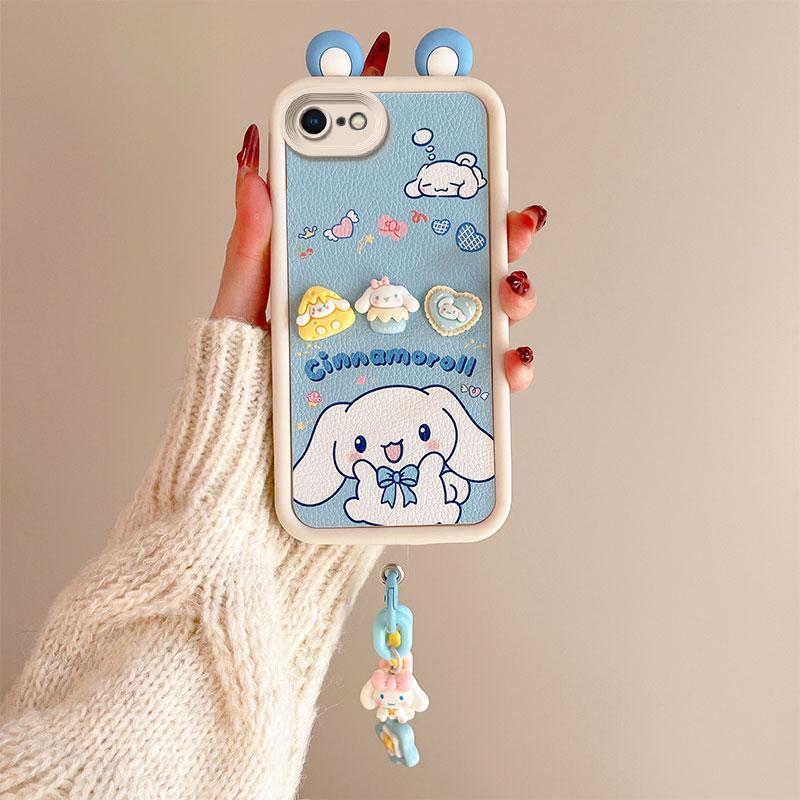 KEYSION Cute Ear 3D Cartoon Case for iPhone SE 2020 2022 with Bracelet Silicone Shockproof Phone Cover for iPhone 8 7 6s Plus