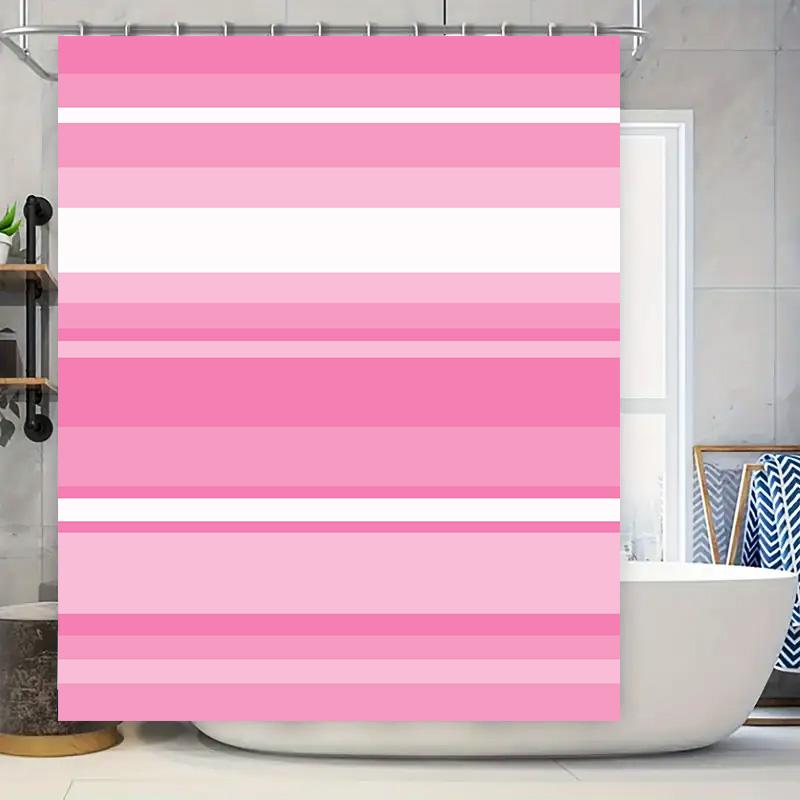 

Stylish Striped Shower Curtain: Pink Bath Decor For Your Bathroom Interior Design Waterproof Fabric With Hook Rings Set Size 180 W60H190(CM)-1 Pcs