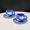 Reusable Ceramic Coffee Cup, Saucer Set with Blue Sky and White Cloud Design, Perfect for Breakfast and Afternoon Tea, Hand Wash Only