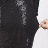 Übergröße V-Ausschnitt Pailletten Meerjungfrau Abendkleid - Mehrfarbig Langarm für Frühling & Herbst