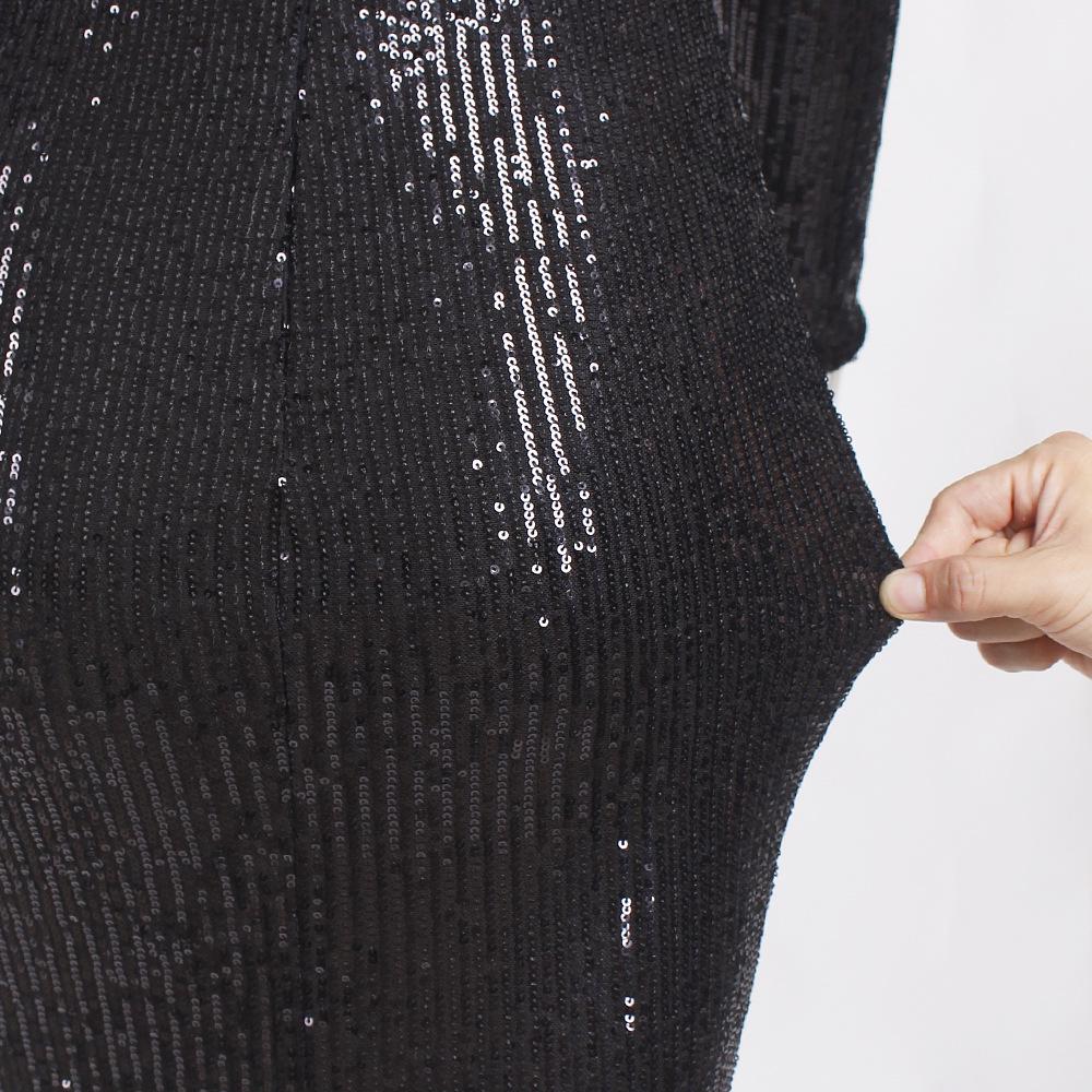 Übergröße V-Ausschnitt Pailletten Meerjungfrau Abendkleid - Mehrfarbig Langarm für Frühling & Herbst