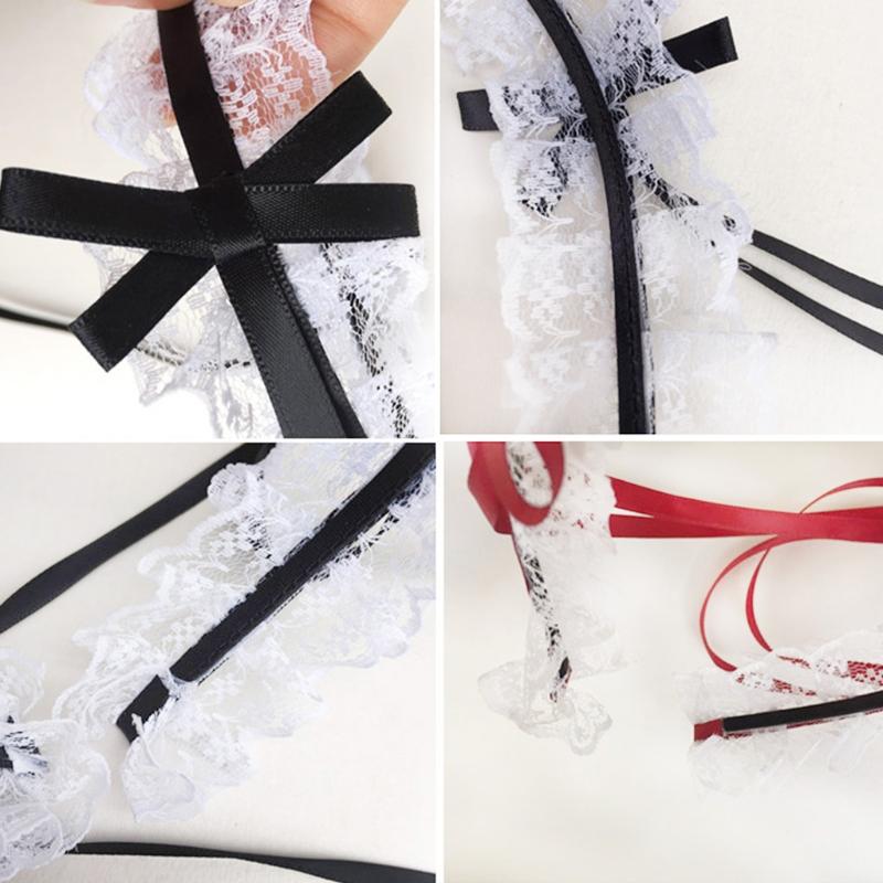 Liebliches Süßes Haarband Anime Maid Cosplay Stirnband Lolita Rüschenspitze Kopfschmuck Handgefertigt Schleife Haarschmuck
