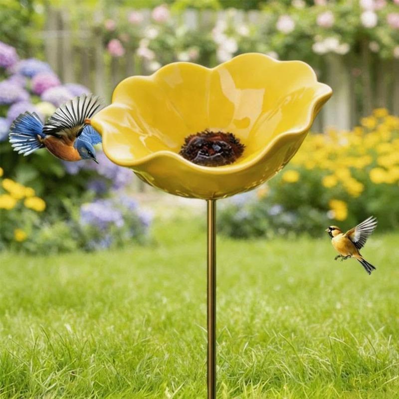 Handgefertigte Metall-Blumen-Gartenspieße, Bestäuber-Trinkstation, Bienen-Trinkstation für den Garten, Metall-Vogelbad für Hof, Rasen, Blumenbeet, Terrasse