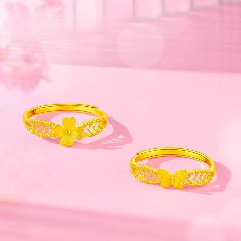 Stylish Open Adjustable Flower Butterfly Ring In Gold For Women Gift Jewelry