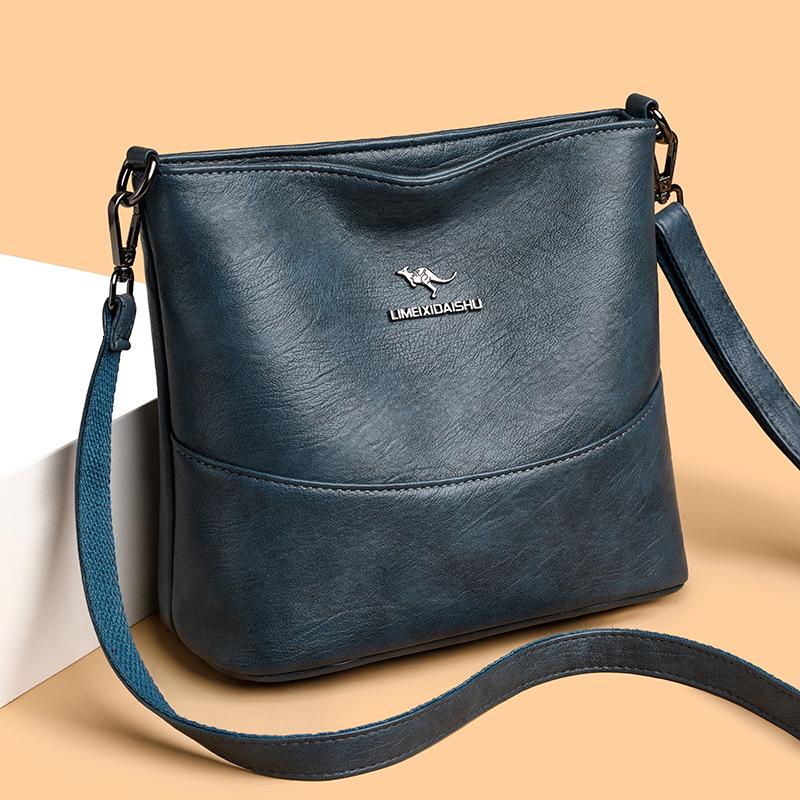 High-End Women's Soft Leather Large Capacity Bucket Bag - Fashionable and Practical Crossbody for Middle-Aged Mothers
