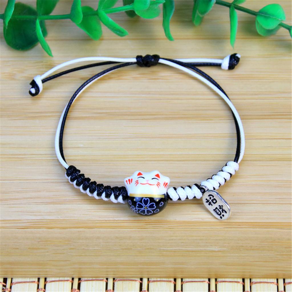 Charm Versatile Lovely Cat Ceramic Woven Bracelet Couple Cute Japan Lucky Kawaii Pendant Rope Chain Jewelry Gift Wholesale