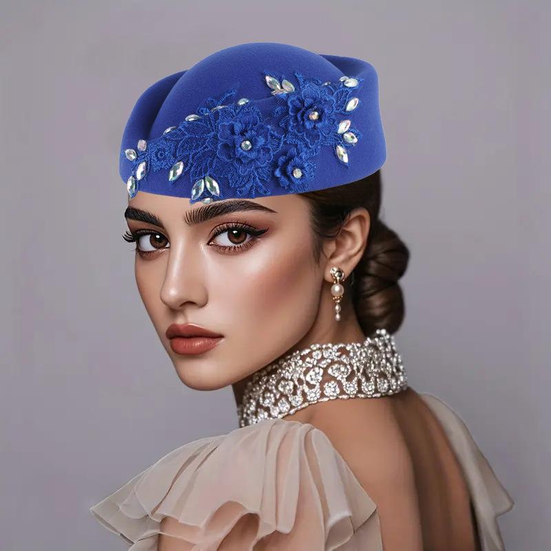 Wedding Cocktail Evening Party Cap for Female Flower Church Beret Hat Cosplay Costume Accessory