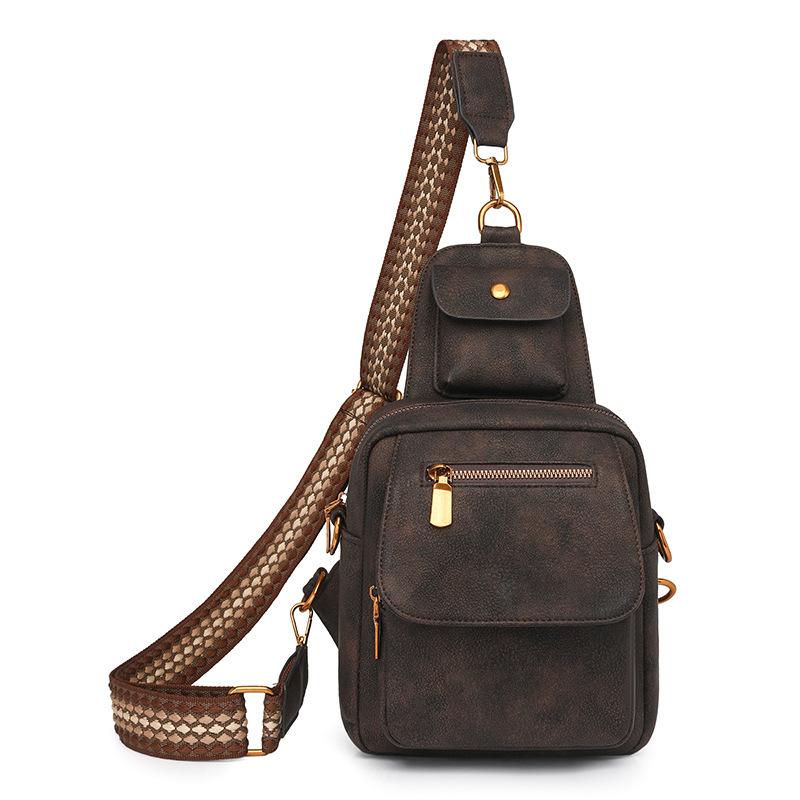 PU Umhängetasche Damen Retro Einfarbig Rucksack Pendler Brusttasche