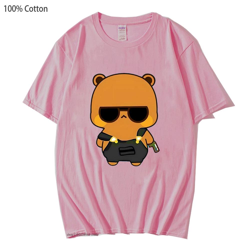 Cute Dudu and Bubu Dudu Like Spy Officer In Black T-Shirts Clothes Panda and Brownie Bear Tees Men Women Couple Tops