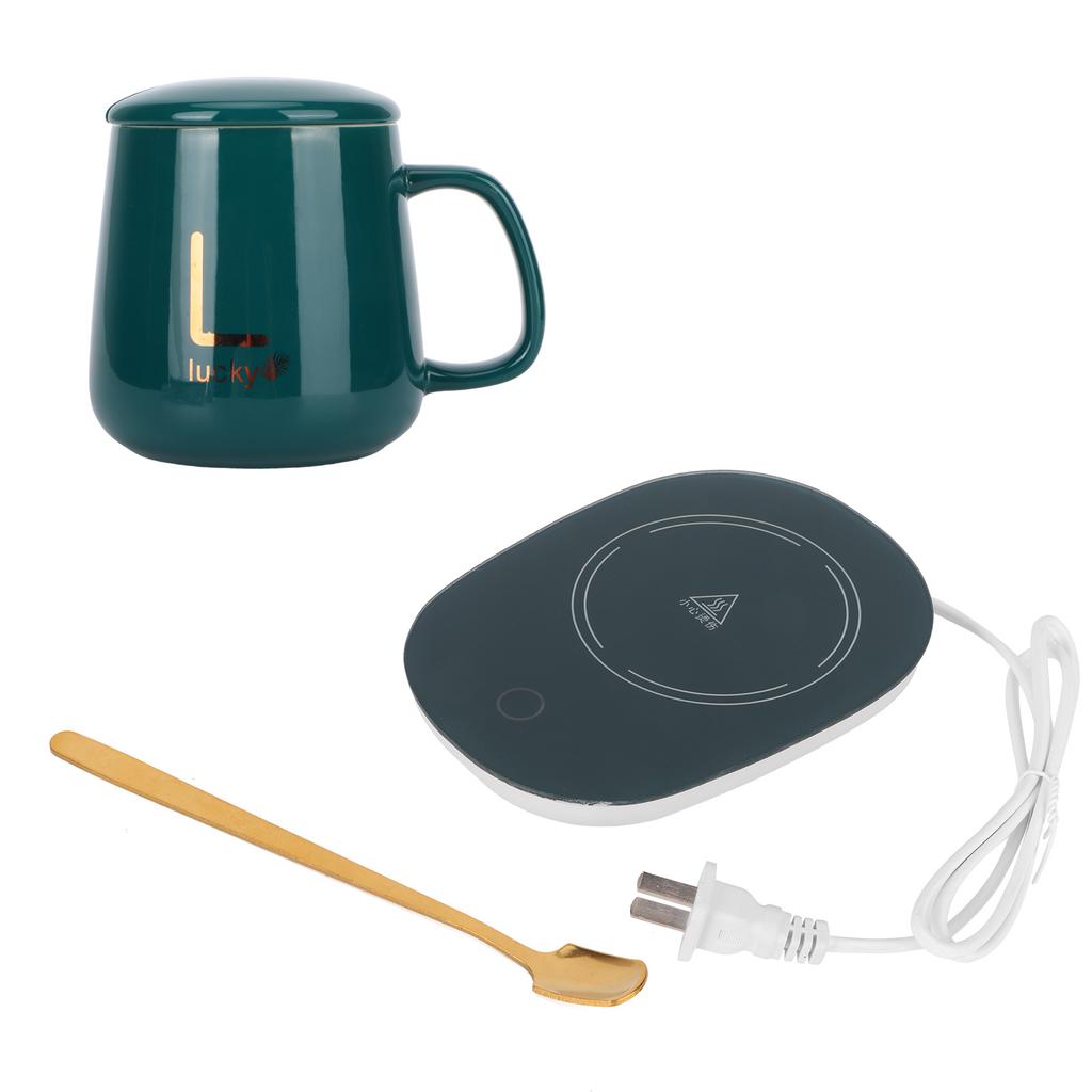 Constant Temperature Cup with Mug Warmer Thermostatic Coaster Mug and Warmer Pad CN (Green(Cup Lid Spoon Mat) )