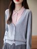 Women's 2024 French Retro Two-Piece Knit Cardigan with POLO Collar - Color Block Loose Sweater Top
