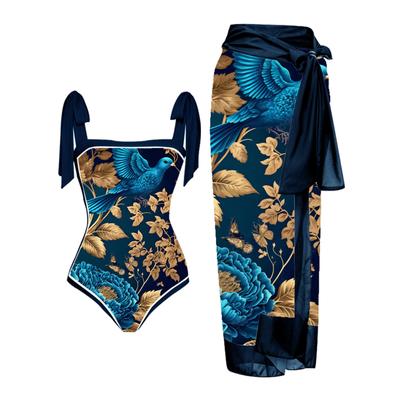 Strój kąpielowy damski bikini w dużych rozmiarach Vintage Colorblock abstrakcyjny kwiatowy nadruk Monokini bikini stroje kąpielowe dwuczęściowy zestaw tankini