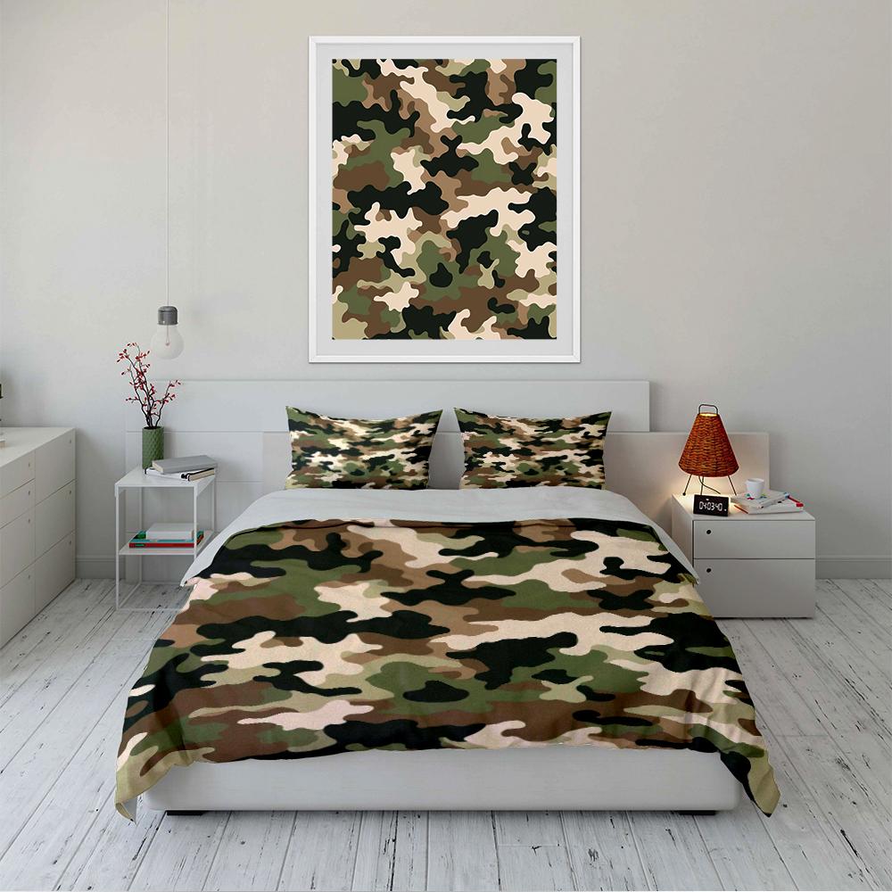 Camouflage Pattern Bedding Set 3-Piece Bedding set (1 duvet cover, 2 pillowcases, duvet not included)