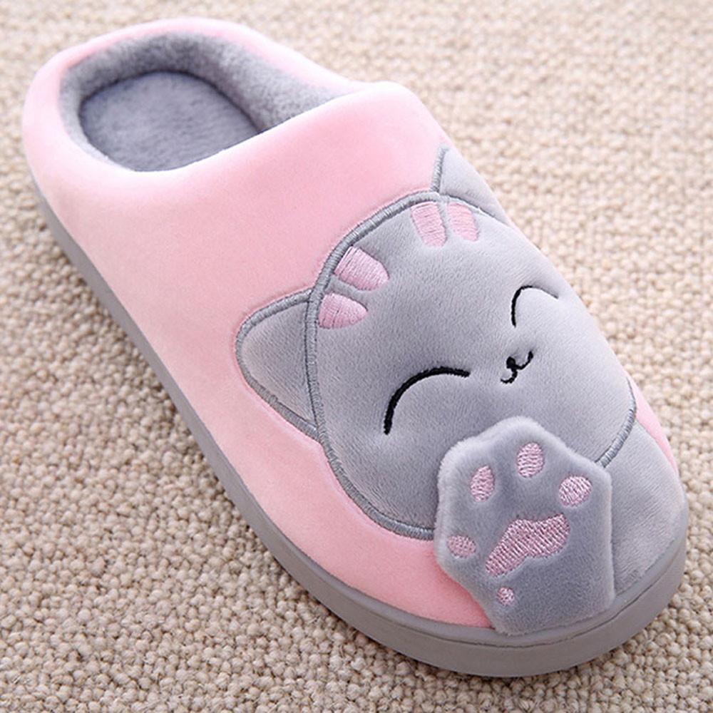 Frauen Winter Zu Hause Hausschuhe Cartoon Katze Hausschuhe Anti Slip Weiche Warme Plüsch Innen Haus Hausschuhe Schlafzimmer Paare Boden Schuhe