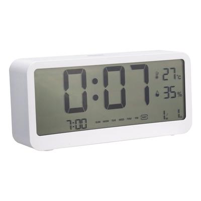 Digital Alarm Clock with 2 Alarms, Multiple Snooze Functions, Backlight, Night Light, Temperature/Humidity, Calendar, White