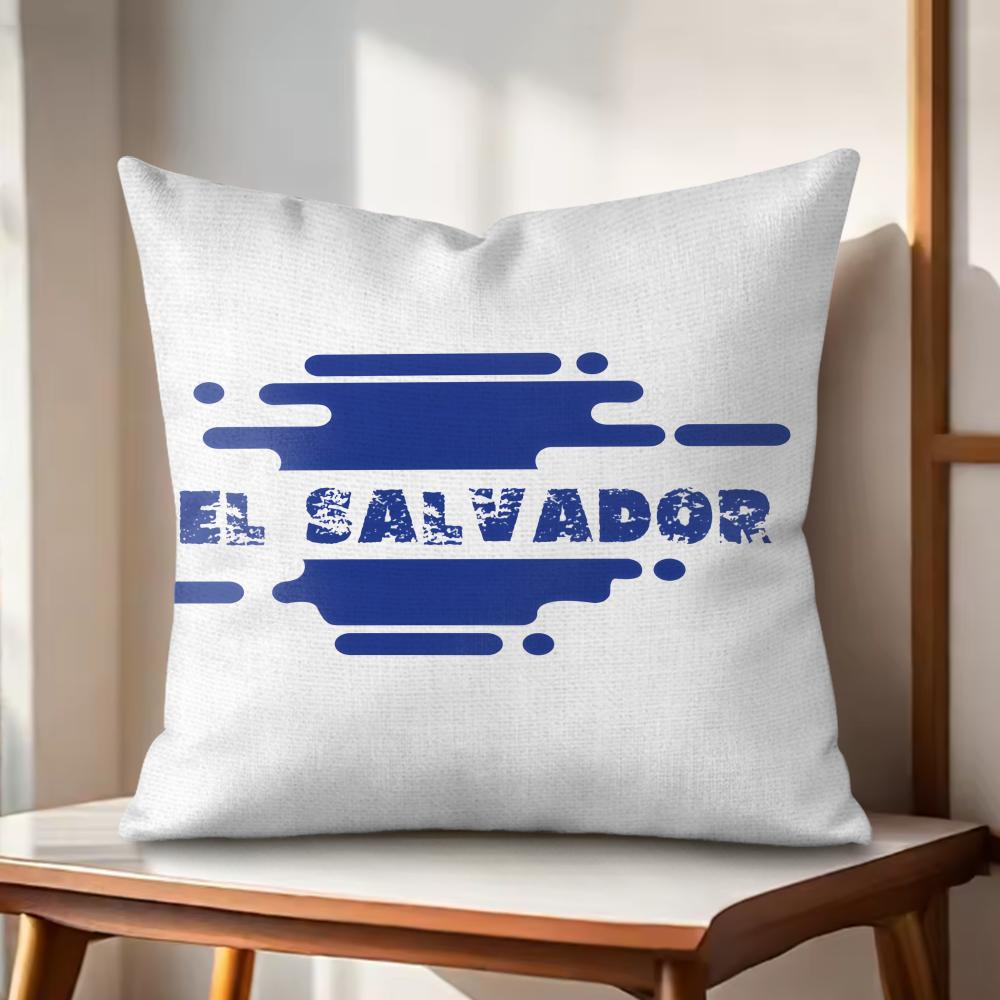 El SSalvador Flag Cushion Cover Natural Linen Organic Fabric DoubleSided Printing Couch Pillow Covers Home Decor
