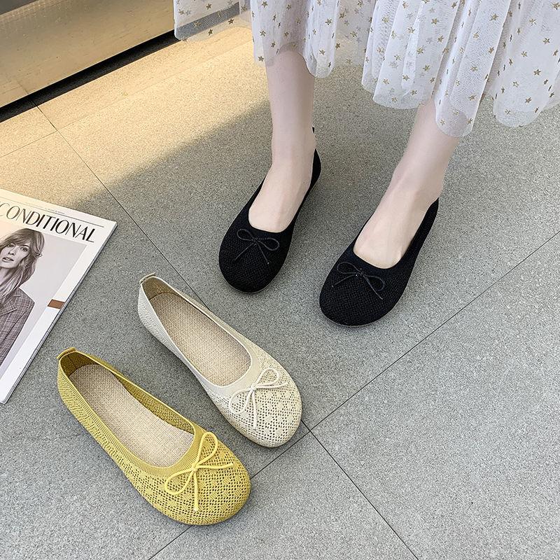 Fashion Comfortable and Elegant Slip On Women's Knitted Mesh Breathable Shoes Summer Casual Shallow Hollow Cheap 39 Flat Ladies Footwear