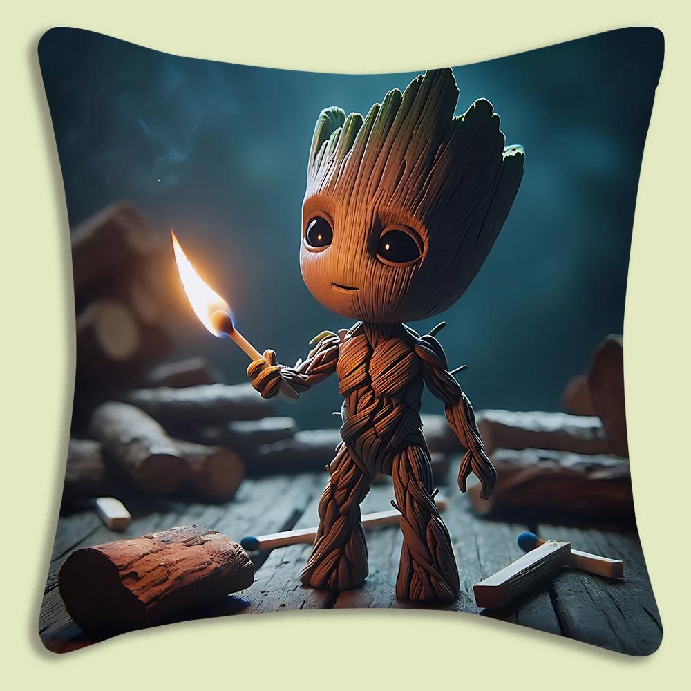 Pillow Covers Cartoon Cute Groots Sofa Decorative Home Double-Sided Printing Short Plush Cute Cushion Cover