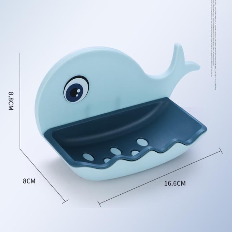 No-Drill Adhesive Soap Dish, Creative Whale-Shaped Soap Holder With Drainage For Bathroom Double-Layer Drain Soap Box