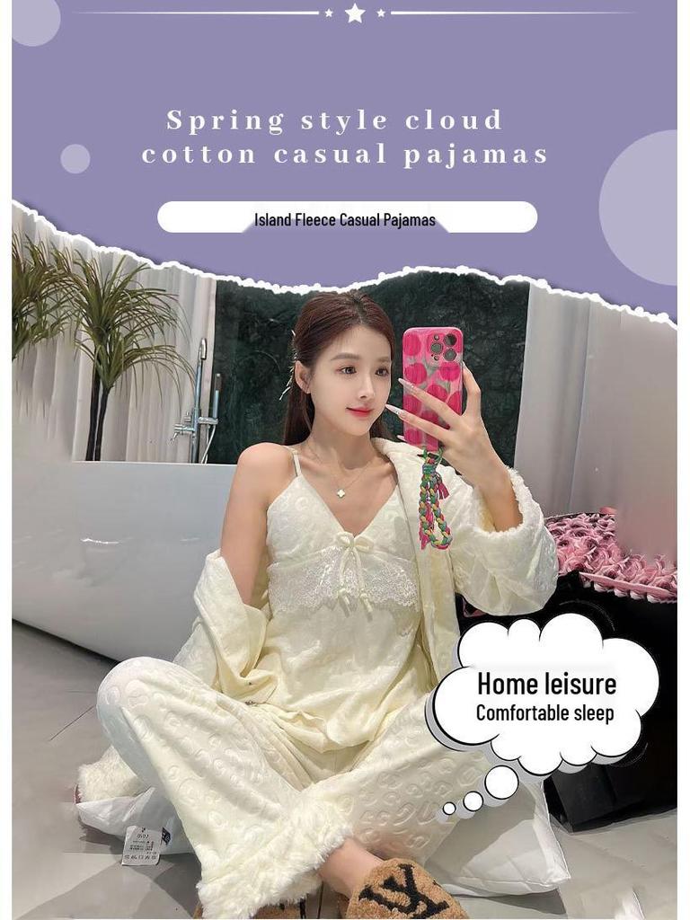 Women's Leopard Print Long Sleeve Pajama Set - Warm & Luxurious for Autumn and Winter