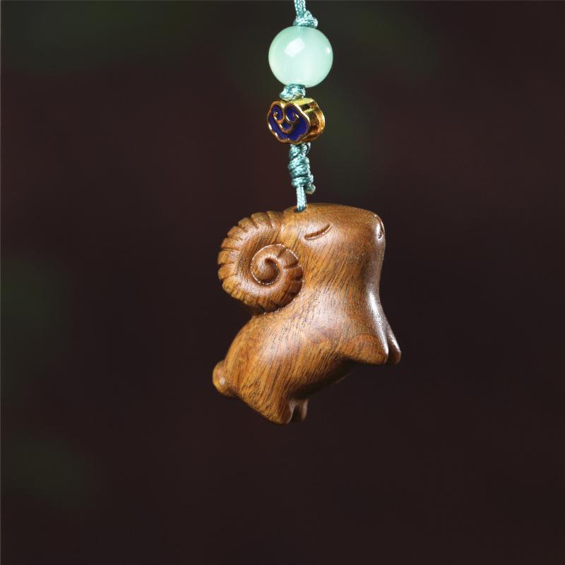 Red Sandalwood Sleepwalking Goat Zodiac Phone Pendant Keychain Ornament.
