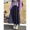 2026 Spring and Autumn New Korean Style Retro Gentle Purple Plus Size Long Sleeve Cardigan Floral Long Skirt Three-Piece Set for Women