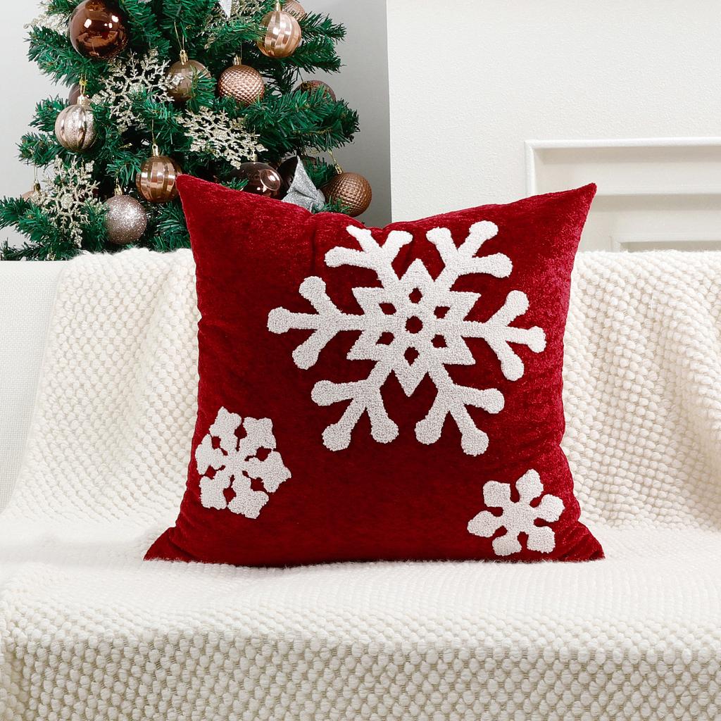 Snowflake Embroidered Throw Pillow Covers for Couch Christmas New Year Holiday Decorative Cushion Case Home Decor 45x45 cm 2 Pack