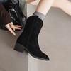 Krazing Pot Cow Suede Nubuck Winter Round Toe Modern Boots Med Heels Slip On Five-Star Decoration Women Mid-calf Boots