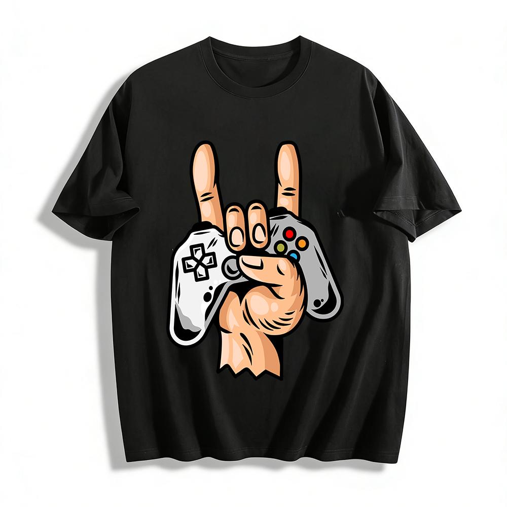 Rock On Gamer Hand Controller Graphic Cool Casual Tee Pure cotton T-shirt XXS