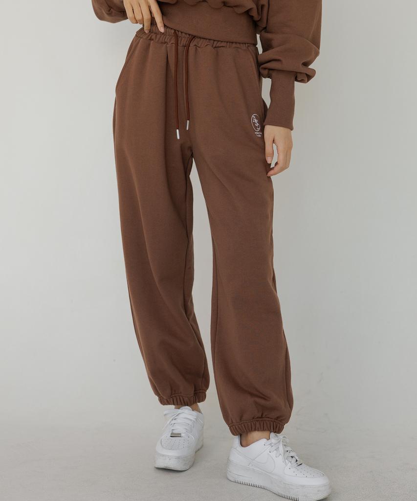 AWESOME STUDIO Women'S Signature Embroidered Sweat Jogger Pants Brown