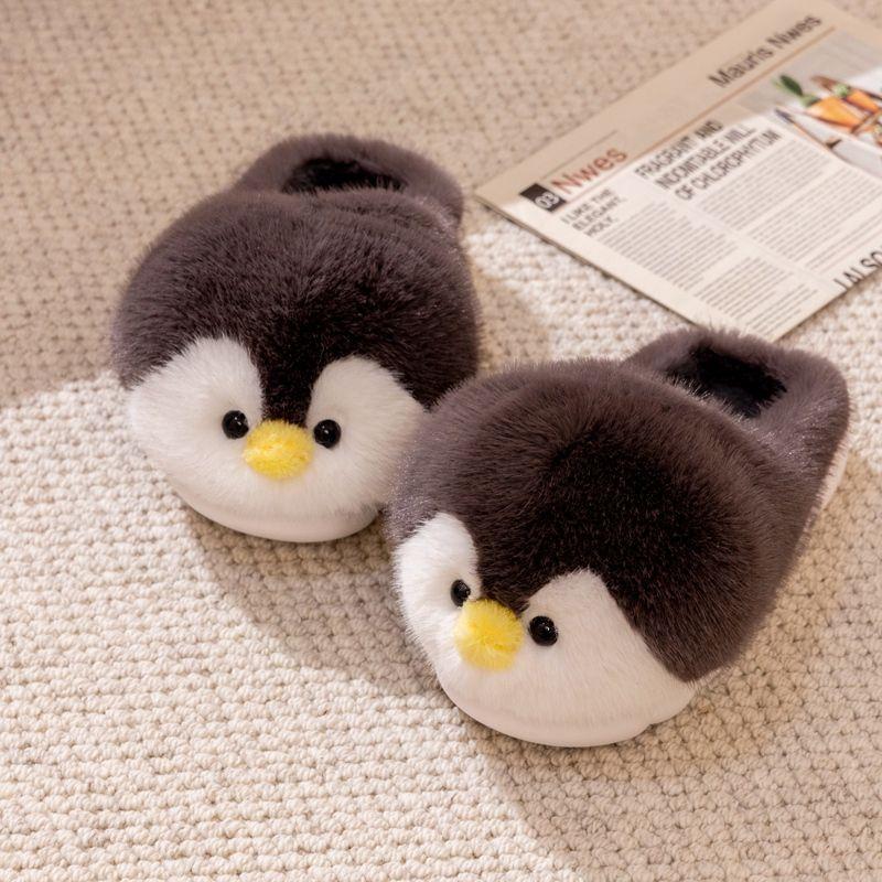 Fashion Lovely cartoon penguin slippers woman home keep warm shoes winter womens animal fur slides fluffy indoor slipper lady room scuff