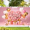 Mother's Day Floral Party Backdrop with Roses&Balloons&Gift Boxes Design,Wall Decor and Festive Celebrations,Mothers Day Decor