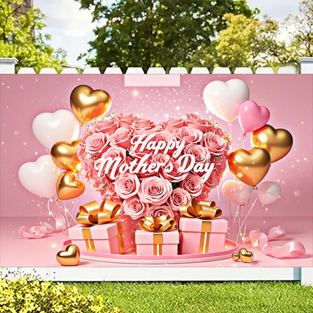 Mother's Day Floral Party Backdrop with Roses&Balloons&Gift Boxes Design,Wall Decor and Festive Celebrations,Mothers Day Decor